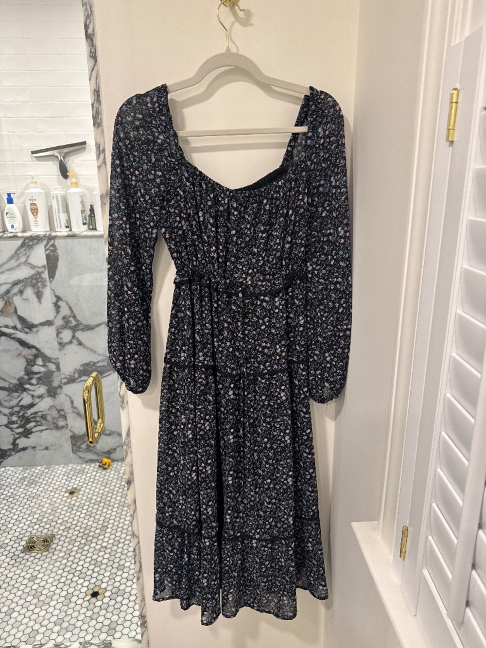 Floral Long Sleeve Smocked Waist Midi Dress